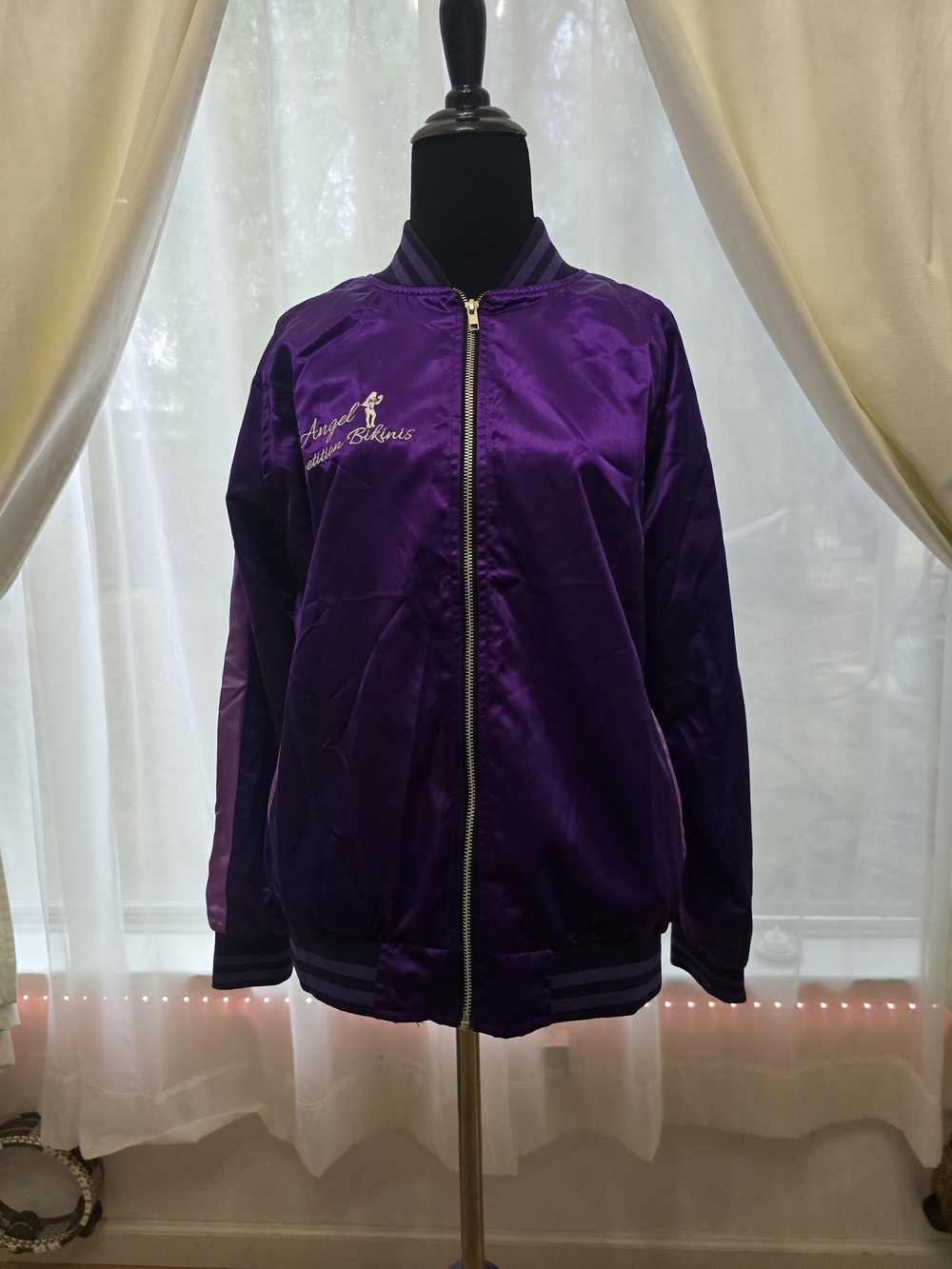 Angel Competition Bikinis Purple Satin Bomber Jacket Small